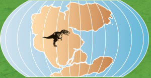 Eine Karte der Erde vor 250 Millionen Jahren. Die Welt war ein Kontinent. Es lebten wenige Dinosaurier.